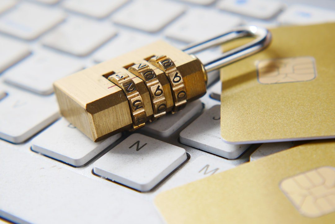 An image of a padlock with a combination lock on a keyboard.